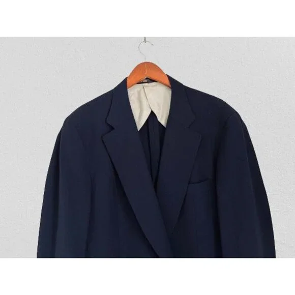 PAUL STUART Sport Blazer 100% Wool Navy Blue Jacket Gold Buttons Size 48/XLong